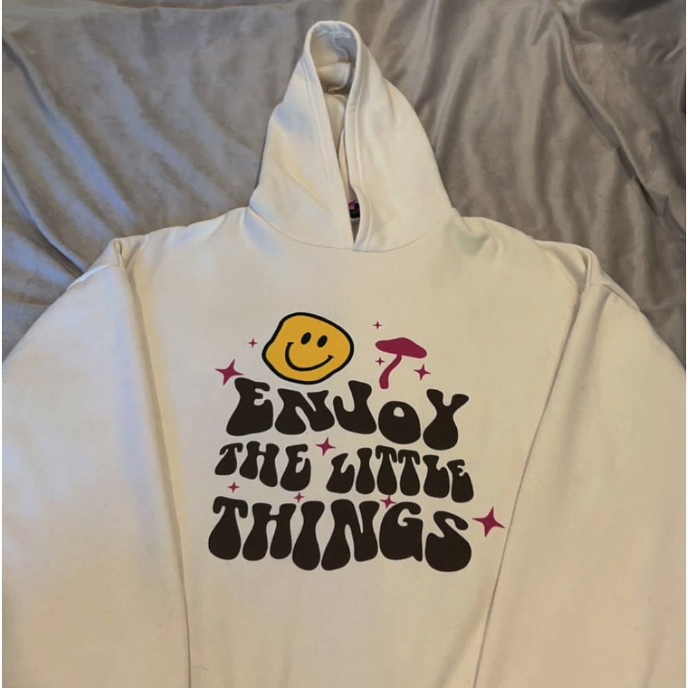 Edikted XL Hoodie - “Enjoy the Little Things” Graphic, Cream Color